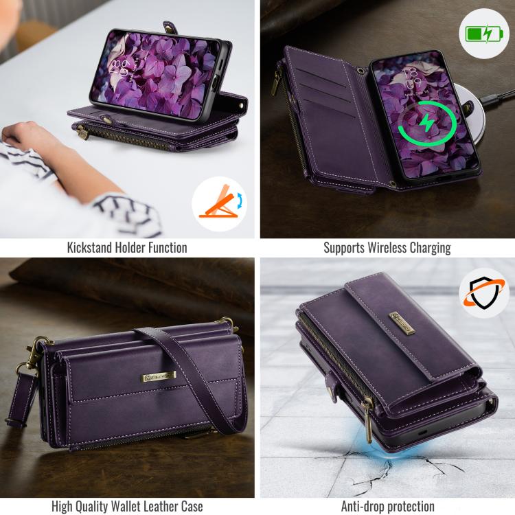 For Samsung Galaxy S24 FE 5G CaseMe C39 RFID Blocking Zipper Wallet Leather Phone Case with Crossbody Strap(Purple) - Galaxy S24 FE 5G Cases by CaseMe | Online Shopping UK | buy2fix