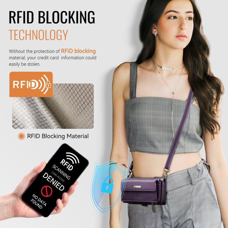 For Samsung Galaxy S24 FE 5G CaseMe C39 RFID Blocking Zipper Wallet Leather Phone Case with Crossbody Strap(Purple) - Galaxy S24 FE 5G Cases by CaseMe | Online Shopping UK | buy2fix