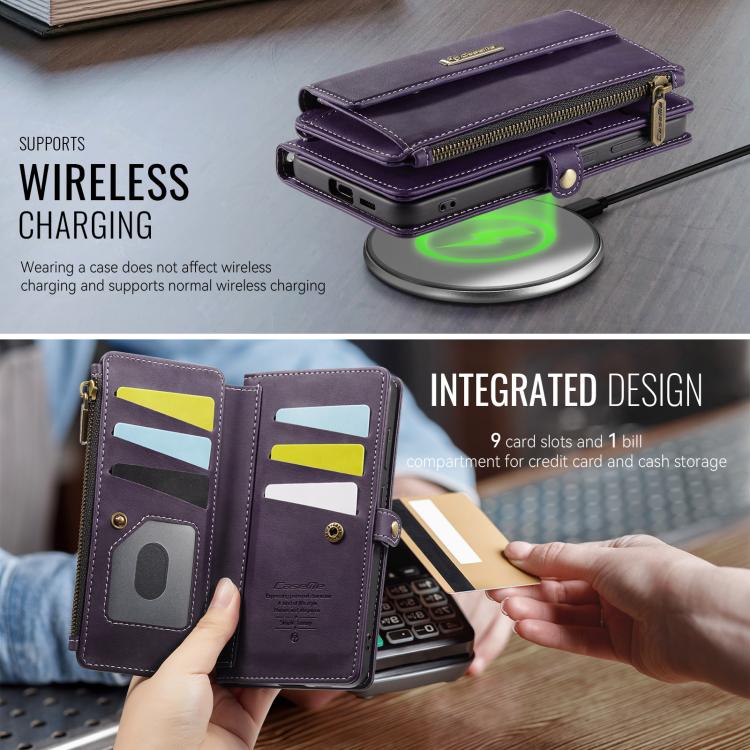 For Samsung Galaxy S24 FE 5G CaseMe C39 RFID Blocking Zipper Wallet Leather Phone Case with Crossbody Strap(Purple) - Galaxy S24 FE 5G Cases by CaseMe | Online Shopping UK | buy2fix