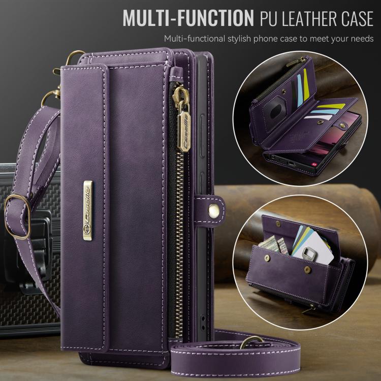 For Samsung Galaxy S23 Ultra 5G CaseMe C39 RFID Blocking Zipper Wallet Leather Phone Case with Crossbody Strap(Purple) - Galaxy Phone Cases by CaseMe | Online Shopping UK | buy2fix