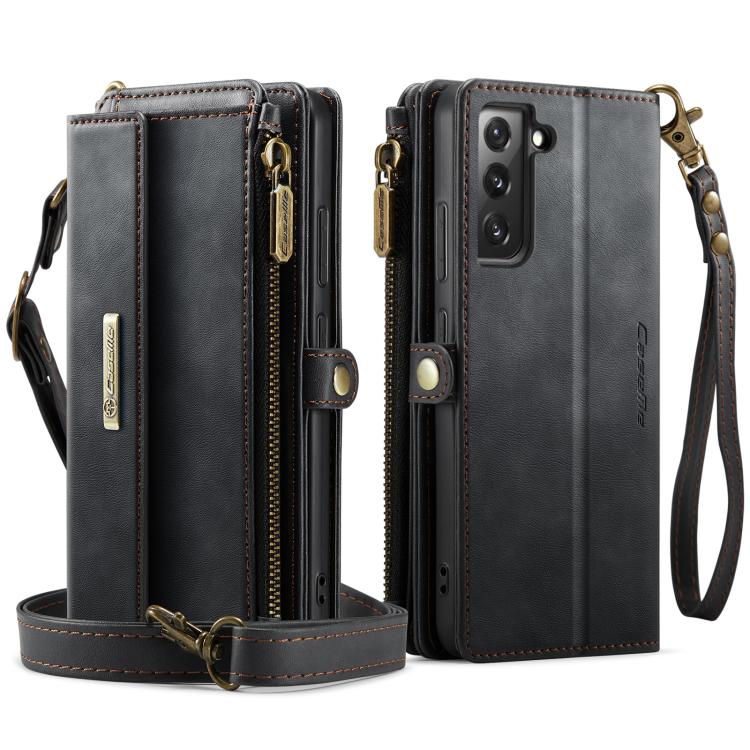 For Samsung Galaxy S22 5G CaseMe C39 RFID Blocking Zipper Wallet Leather Phone Case with Crossbody Strap(Black) - Galaxy S22 5G Cases by CaseMe | Online Shopping UK | buy2fix