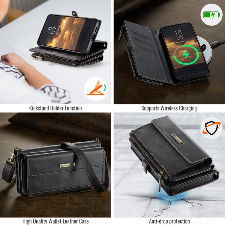 For Samsung Galaxy S22 5G CaseMe C39 RFID Blocking Zipper Wallet Leather Phone Case with Crossbody Strap(Black) - Galaxy S22 5G Cases by CaseMe | Online Shopping UK | buy2fix
