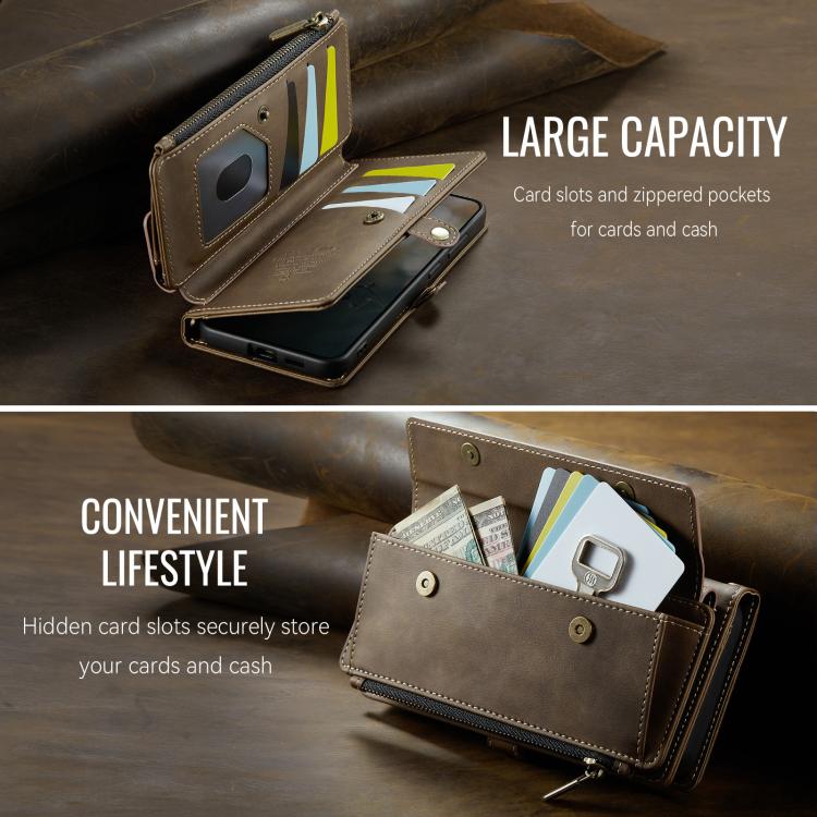 For Samsung Galaxy S22 5G CaseMe C39 RFID Blocking Zipper Wallet Leather Phone Case with Crossbody Strap(Coffee) - Galaxy S22 5G Cases by CaseMe | Online Shopping UK | buy2fix