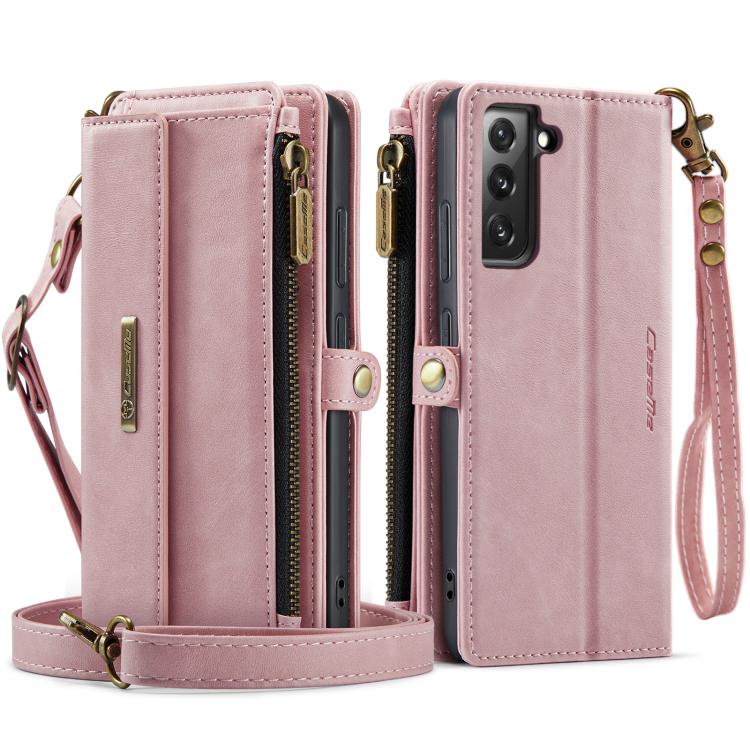 For Samsung Galaxy S22 5G CaseMe C39 RFID Blocking Zipper Wallet Leather Phone Case with Crossbody Strap(Pink) - Galaxy S22 5G Cases by CaseMe | Online Shopping UK | buy2fix