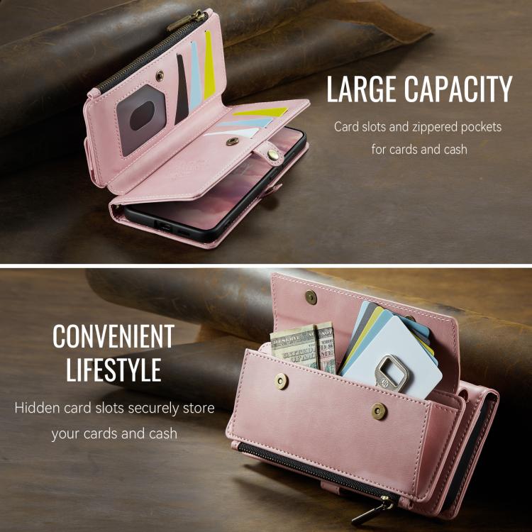 For Samsung Galaxy S22 5G CaseMe C39 RFID Blocking Zipper Wallet Leather Phone Case with Crossbody Strap(Pink) - Galaxy S22 5G Cases by CaseMe | Online Shopping UK | buy2fix