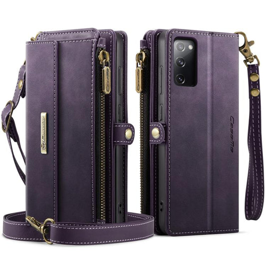 For Samsung Galaxy S20 FE 5G CaseMe C39 RFID Blocking Zipper Wallet Leather Phone Case with Crossbody Strap(Purple) - Galaxy Phone Cases by CaseMe | Online Shopping UK | buy2fix
