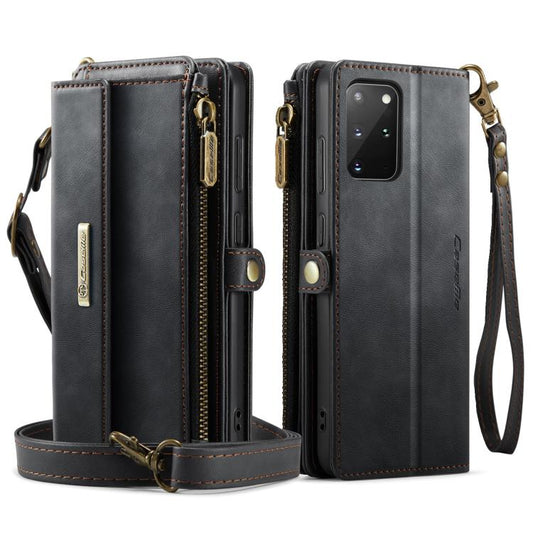 For Samsung Galaxy S20+ 5G CaseMe C39 RFID Blocking Zipper Wallet Leather Phone Case with Crossbody Strap(Black) - Galaxy Phone Cases by CaseMe | Online Shopping UK | buy2fix