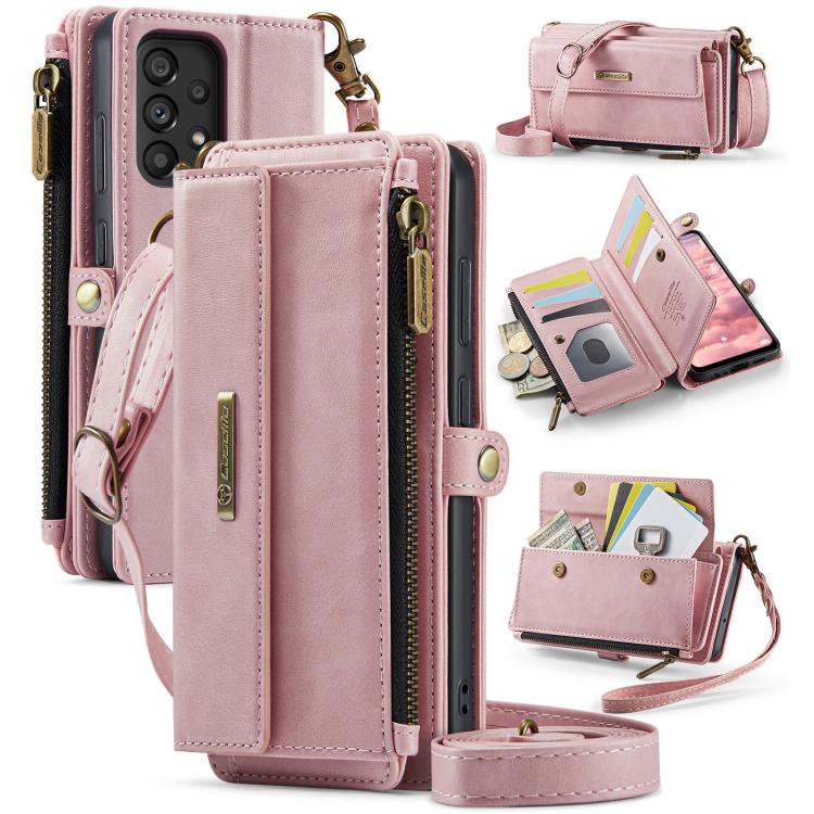 For Samsung Galaxy A52 CaseMe C39 RFID Blocking Zipper Wallet Leather Phone Case with Crossbody Strap(Pink) - Galaxy Phone Cases by CaseMe | Online Shopping UK | buy2fix