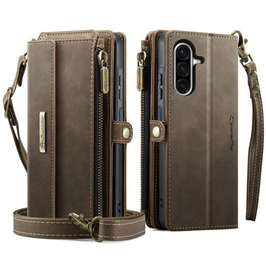 For Samsung Galaxy A56 5G CaseMe C39 RFID Blocking Zipper Wallet Leather Phone Case with Crossbody Strap(Coffee) - Galaxy Phone Cases by CaseMe | Online Shopping UK | buy2fix