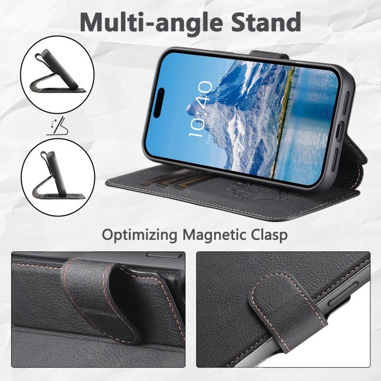 For iPhone 14 Suteni Q05 2-in-1 Multi-function MagSafe Wallet Litchi Leather Phone Case(Black) - iPhone 14 Cases by Suteni | Online Shopping UK | buy2fix