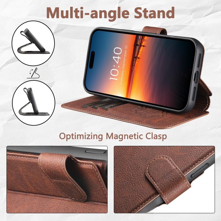 For iPhone 14 Suteni Q05 2-in-1 Multi-function MagSafe Wallet Litchi Leather Phone Case(Brown) - iPhone 14 Cases by Suteni | Online Shopping UK | buy2fix