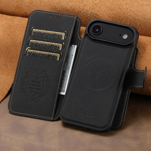 For iPhone 17 Air Suteni Q05 2-in-1 Multi-function MagSafe Wallet Litchi Leather Phone Case(Black) - iPhone 17 Air Cases by Suteni | Online Shopping UK | buy2fix
