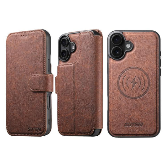 For iPhone 17 Suteni Q05 2-in-1 Multi-function MagSafe Wallet Litchi Leather Phone Case(Brown) - iPhone 17 Cases by Suteni | Online Shopping UK | buy2fix