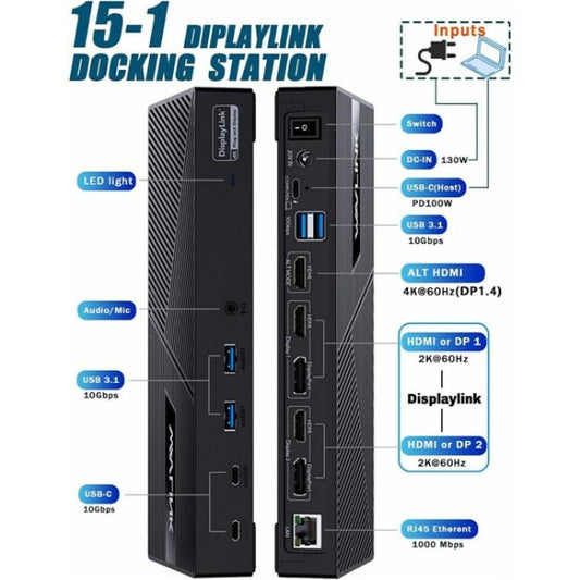 WAVLINK UG63PD25 15 in 1 DisplayLink Docking Station Support Triple Display 130W Power-in(EU Plug) - by WAVLINK | Online Shopping UK | buy2fix
