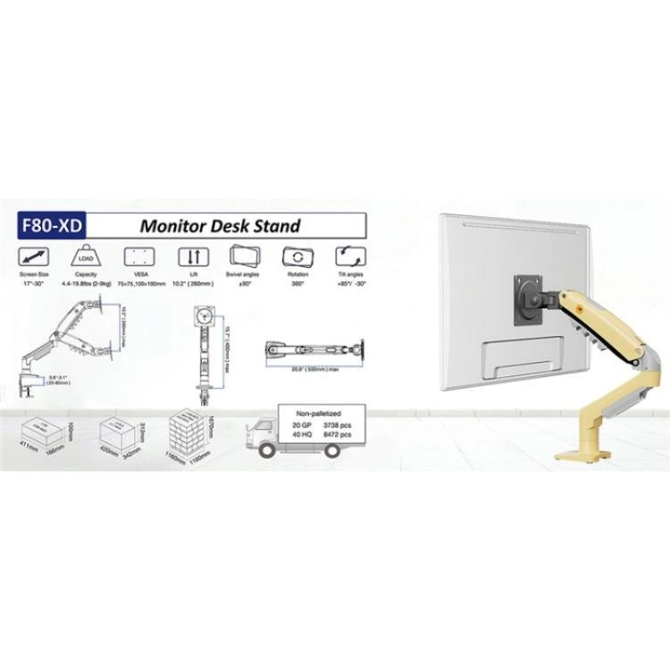 NORTH BAYOU F80 Adjustable Height Monitor Arm 17-30 Inch Displays Desk Mount Stand(Blue) - TV Brackets & Mounts by buy2fix | Online Shopping UK | buy2fix