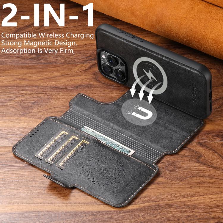 For iPhone 16 Pro Suteni Q06 2-in-1 Multi-function Detachable Wallet MagSafe Phone Case(Black) - iPhone 16 Pro Cases by Suteni | Online Shopping UK | buy2fix