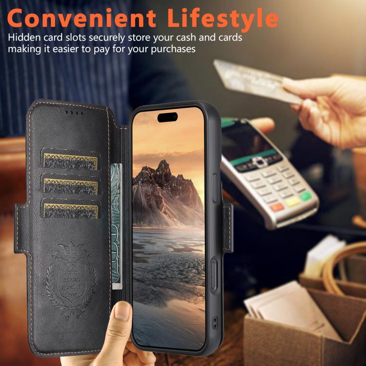For iPhone 16 Pro Suteni Q06 2-in-1 Multi-function Detachable Wallet MagSafe Phone Case(Black) - iPhone 16 Pro Cases by Suteni | Online Shopping UK | buy2fix