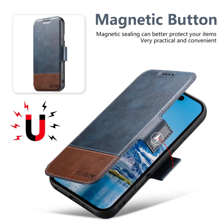 For iPhone 16 Plus Suteni Q06 2-in-1 Multi-function Detachable Wallet MagSafe Phone Case(Blue) - iPhone 16 Plus Cases by Suteni | Online Shopping UK | buy2fix