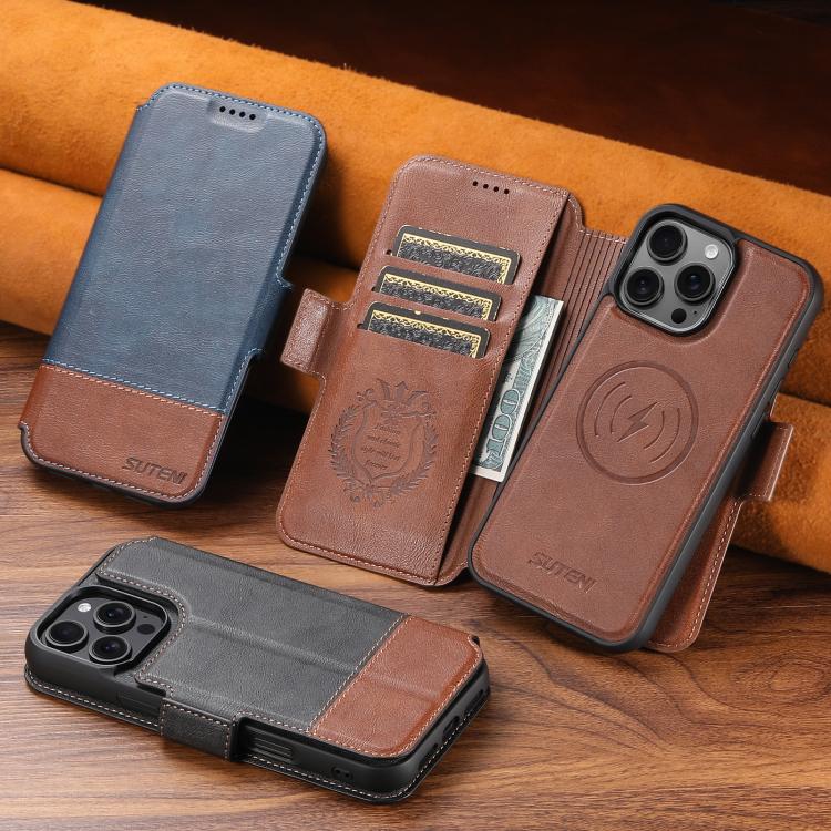 For iPhone 16 Pro Max Suteni Q06 2-in-1 Multi-function Detachable Wallet MagSafe Phone Case(Brown) - iPhone 16 Pro Max Cases by Suteni | Online Shopping UK | buy2fix