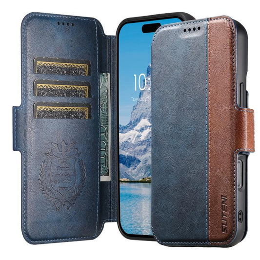 For iPhone 16 Suteni Q07 2-in-1 Multi-function Detachable Wallet MagSafe Phone Case(Blue) - iPhone 16 Cases by Suteni | Online Shopping UK | buy2fix