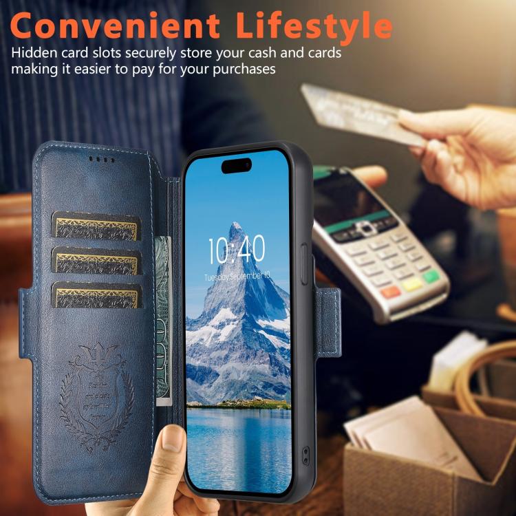 For iPhone 14 Suteni Q07 2-in-1 Multi-function Detachable Wallet MagSafe Phone Case(Blue) - iPhone 14 Cases by Suteni | Online Shopping UK | buy2fix