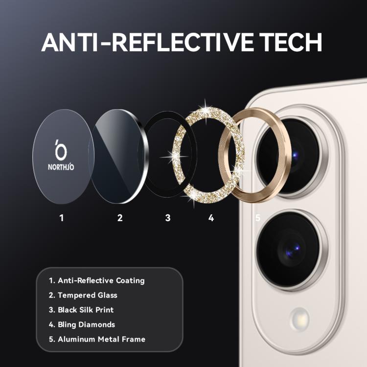 For Samsung Galaxy S25 Edge 5G NORTHJO 1 Set Camera Lens Protector Glitter Metal Ring Film(Gold) - For Samsung by NORTHJO | Online Shopping UK | buy2fix
