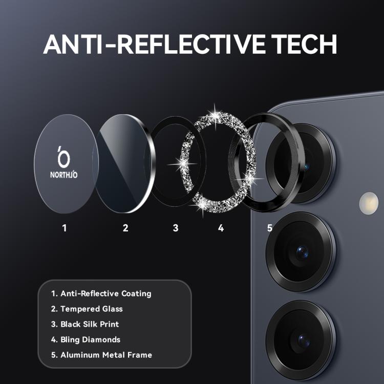 For Samsung Galaxy S25 5G NORTHJO 1 Set Camera Lens Protector Glitter Metal Ring Film(Black) - For Samsung by NORTHJO | Online Shopping UK | buy2fix