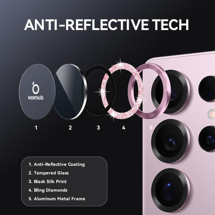 For Samsung Galaxy S25 Ultra 5G NORTHJO 1 Set Camera Lens Protector Glitter Metal Ring Film(Pink) - For Samsung by NORTHJO | Online Shopping UK | buy2fix
