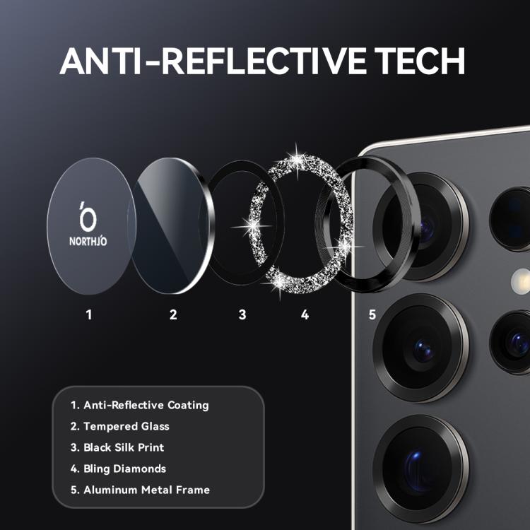 For Samsung Galaxy S25 Ultra 5G NORTHJO 1 Set Camera Lens Protector Glitter Metal Ring Film(Black) - For Samsung by NORTHJO | Online Shopping UK | buy2fix
