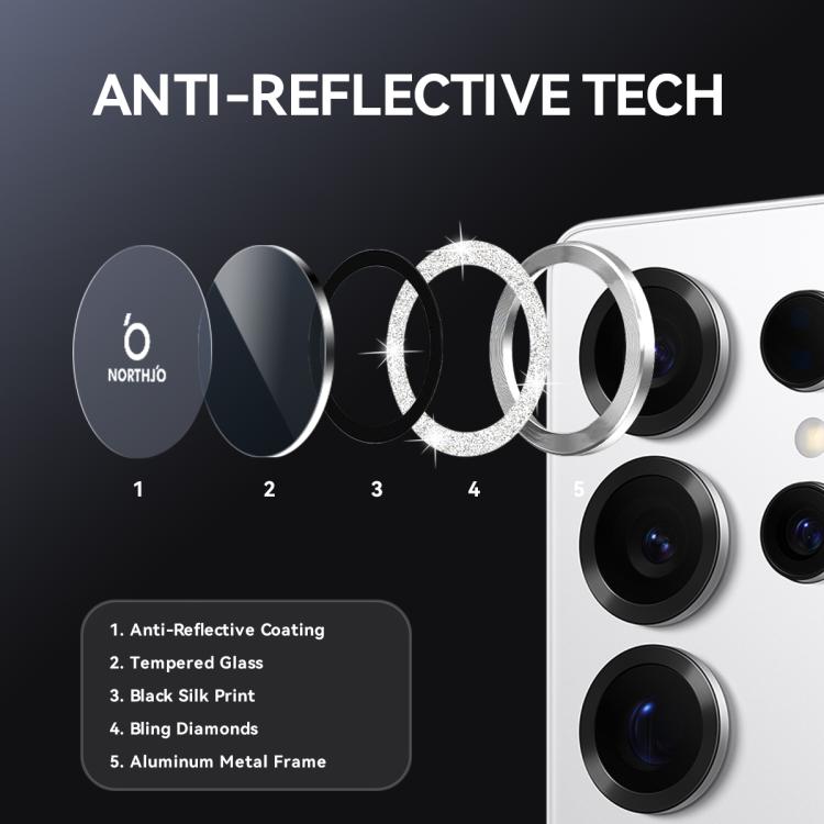 For Samsung Galaxy S25 Ultra 5G NORTHJO 1 Set Camera Lens Protector Glitter Metal Ring Film(Silver) - For Samsung by NORTHJO | Online Shopping UK | buy2fix