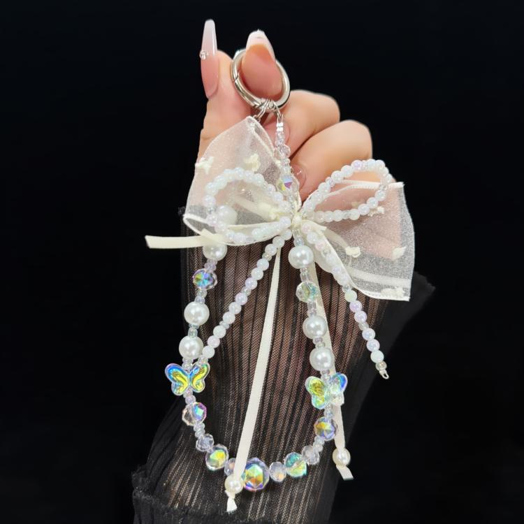 Pearl Bow Laser Butterfly Mobile Phone Chain(Pink) - Lanyards & Wrist Straps by buy2fix | Online Shopping UK | buy2fix
