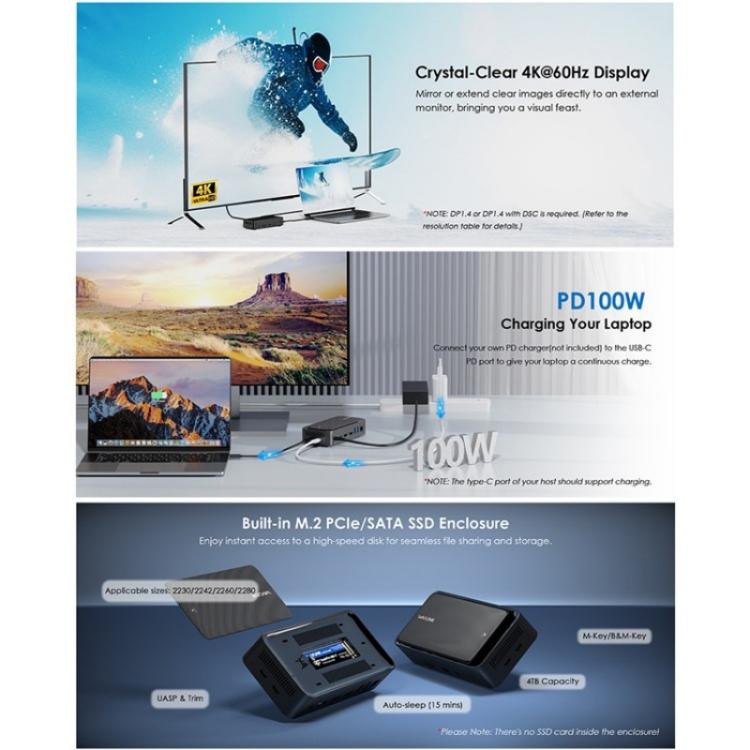 WAVLINK UMD23M For Laptop Tablet 13 in 1 USB-C Hub 10Gbps M.2 Pcie / SATA SSD Enclosure(EU Plug) - USB HUB by WAVLINK | Online Shopping UK | buy2fix