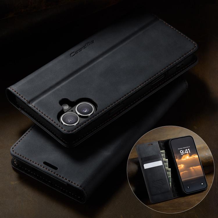 For iPhone 16 Plus CaseMe 033 Calf Leather Lining Microfibre RFID Blocking Phone Case(Black) - iPhone 16 Plus Cases by CaseMe | Online Shopping UK | buy2fix