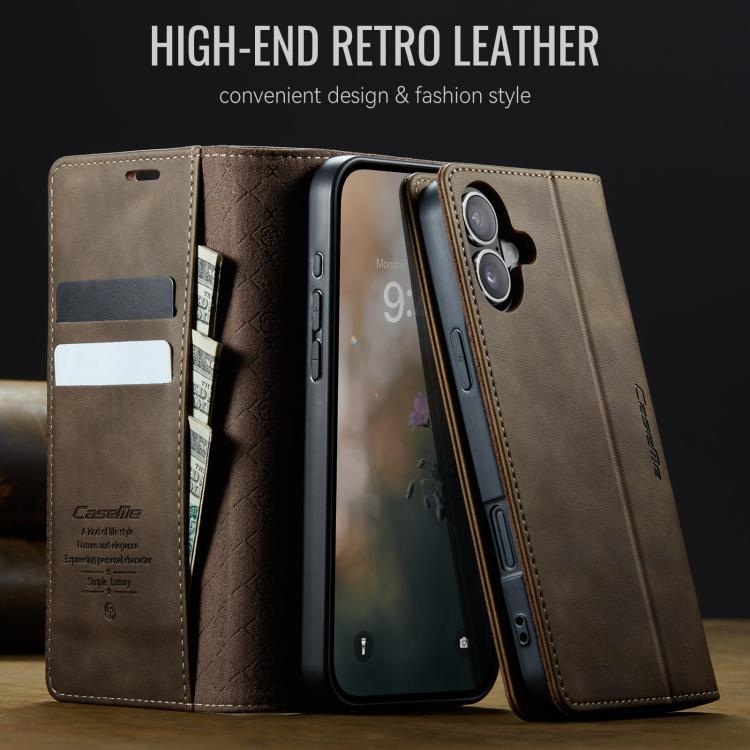 For iPhone 16 Plus CaseMe 033 Calf Leather Lining Microfibre RFID Blocking Phone Case(Coffee) - iPhone 16 Plus Cases by CaseMe | Online Shopping UK | buy2fix