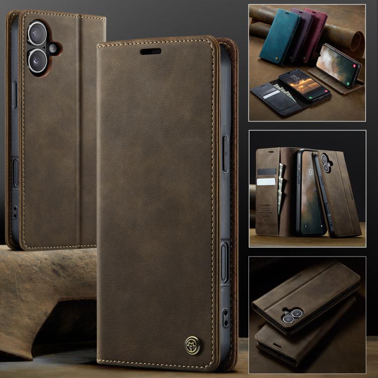 For iPhone 16 Plus CaseMe 033 Calf Leather Lining Microfibre RFID Blocking Phone Case(Coffee) - iPhone 16 Plus Cases by CaseMe | Online Shopping UK | buy2fix