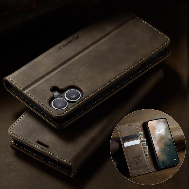 For iPhone 16 Plus CaseMe 033 Calf Leather Lining Microfibre RFID Blocking Phone Case(Coffee) - iPhone 16 Plus Cases by CaseMe | Online Shopping UK | buy2fix