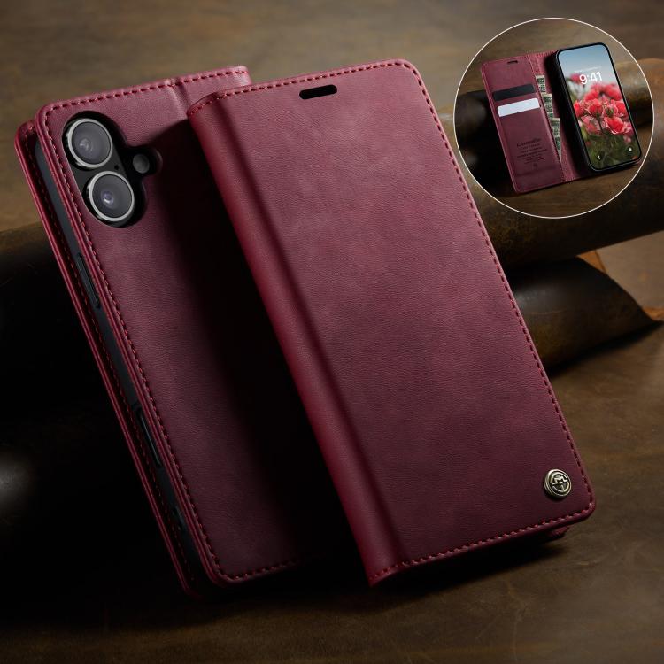 For iPhone 16 Plus CaseMe 033 Calf Leather Lining Microfibre RFID Blocking Phone Case(Red) - iPhone 16 Plus Cases by CaseMe | Online Shopping UK | buy2fix