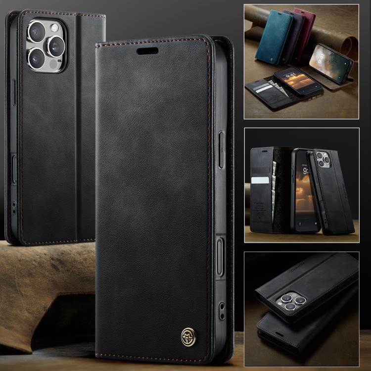 For iPhone 16 Pro CaseMe 033 Calf Leather Lining Microfibre RFID Blocking Phone Case(Black) - iPhone 16 Pro Cases by CaseMe | Online Shopping UK | buy2fix