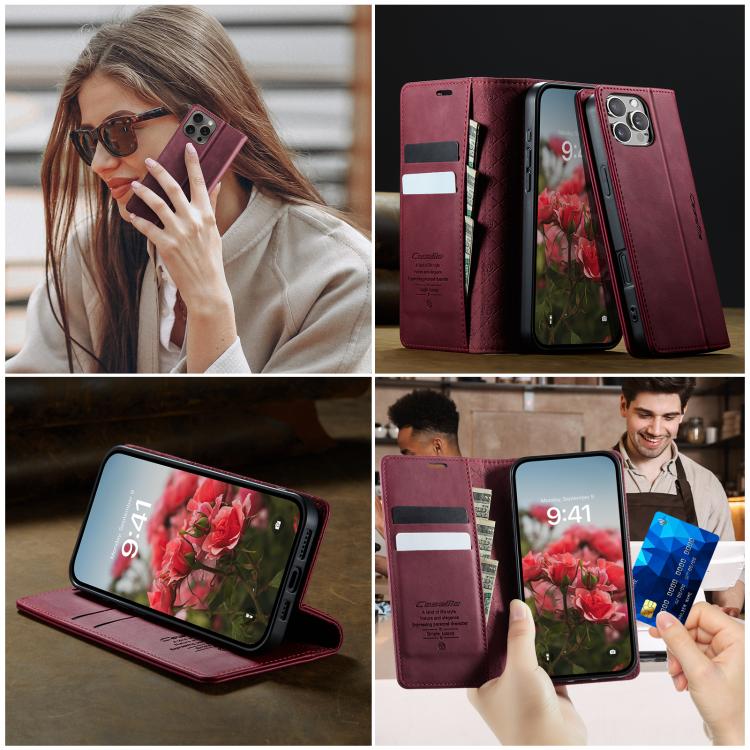 For iPhone 16 Pro CaseMe 033 Calf Leather Lining Microfibre RFID Blocking Phone Case(Red) - iPhone 16 Pro Cases by CaseMe | Online Shopping UK | buy2fix