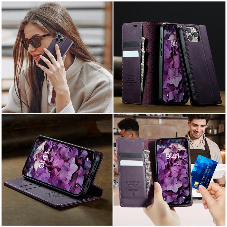 For iPhone 16 Pro CaseMe 033 Calf Leather Lining Microfibre RFID Blocking Phone Case(Purple) - iPhone 16 Pro Cases by CaseMe | Online Shopping UK | buy2fix