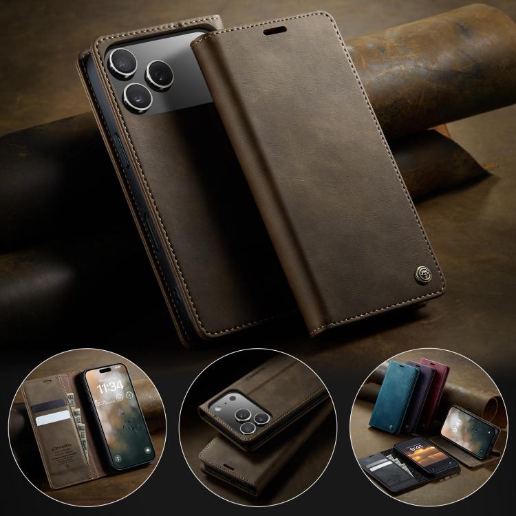 For iPhone 17 Pro Max CaseMe 033 Calf Leather Lining Microfibre RFID Blocking Phone Case(Coffee) - iPhone 17 Pro Max Cases by CaseMe | Online Shopping UK | buy2fix