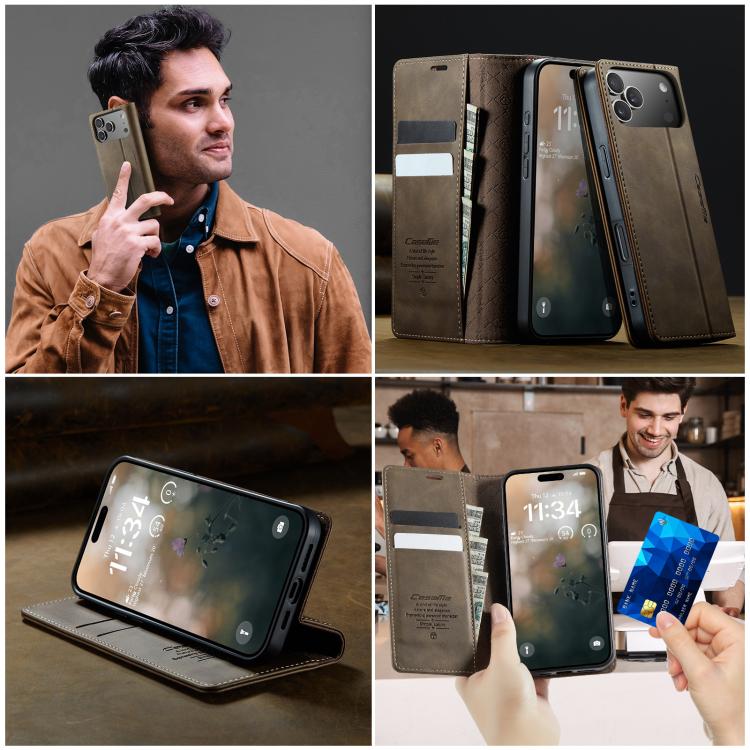 For iPhone 17 Pro CaseMe 033 Calf Leather Lining Microfibre RFID Blocking Phone Case(Coffee) - iPhone 17 Pro Cases by CaseMe | Online Shopping UK | buy2fix