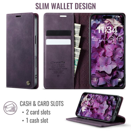 For iPhone 17 Pro CaseMe 033 Calf Leather Lining Microfibre RFID Blocking Phone Case(Purple) - iPhone 17 Pro Cases by CaseMe | Online Shopping UK | buy2fix