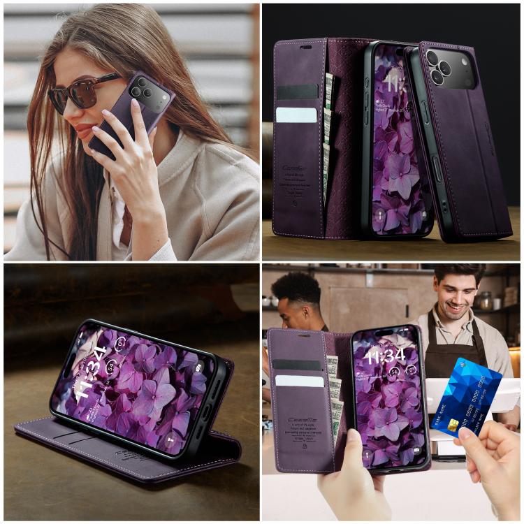 For iPhone 17 Pro CaseMe 033 Calf Leather Lining Microfibre RFID Blocking Phone Case(Purple) - iPhone 17 Pro Cases by CaseMe | Online Shopping UK | buy2fix