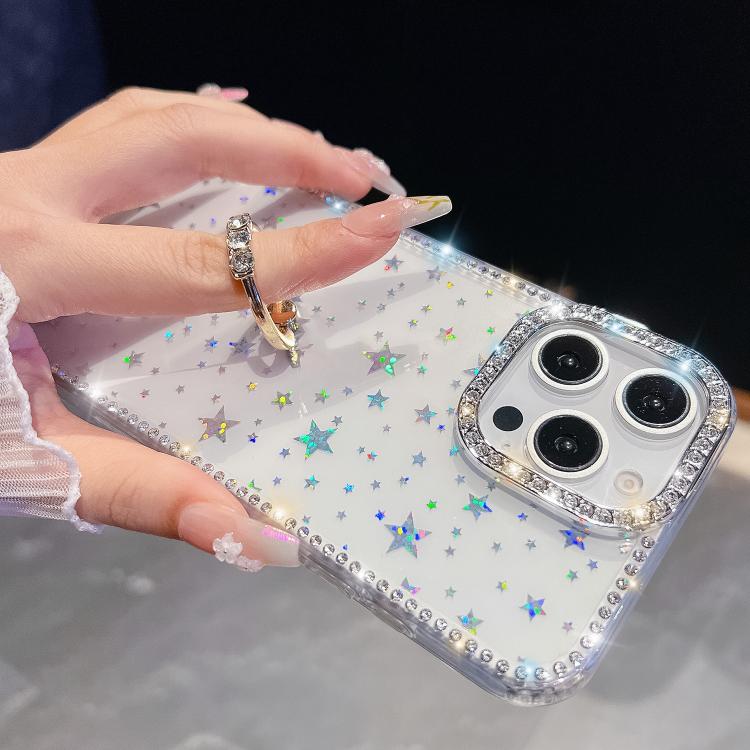 For iPhone Air Rhinestone Glitter TPU Ring Holder Anti-fall Phone Case(Transparent Stars) - iPhone Air Cases by buy2fix | Online Shopping UK | buy2fix