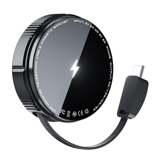 X02 With Retractable Cable 15W Car Air Vent Mount Magnetic Phone Holder Wireless Charger(Black) - Wireless Charger Holders by buy2fix | Online Shopping UK | buy2fix