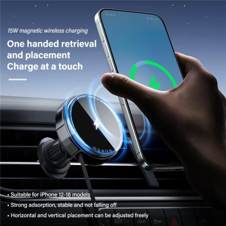 X02 With Retractable Cable 15W Car Air Vent Mount Magnetic Phone Holder Wireless Charger(Silver) - Wireless Charger Holders by buy2fix | Online Shopping UK | buy2fix