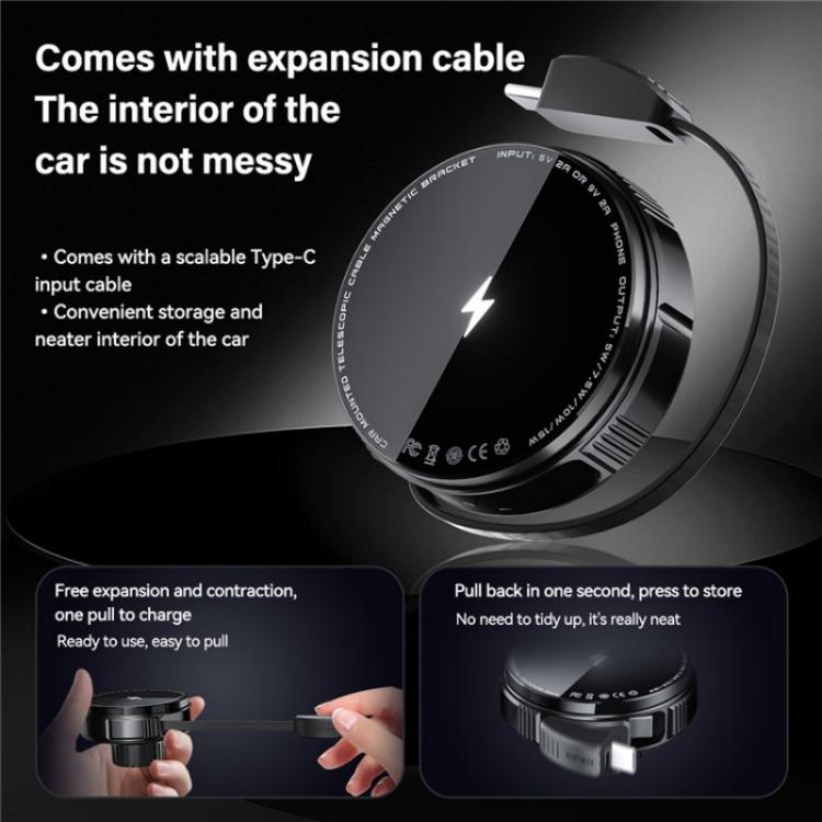 X02 With Retractable Cable 15W Car Air Vent Mount Magnetic Phone Holder Wireless Charger(Silver) - Wireless Charger Holders by buy2fix | Online Shopping UK | buy2fix