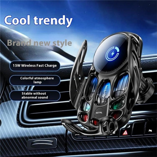 SD02 With Ambient Light 15W Universal Car Phone Holder Mount Wireless Charging Stand(Black) - Wireless Charger Holders by buy2fix | Online Shopping UK | buy2fix