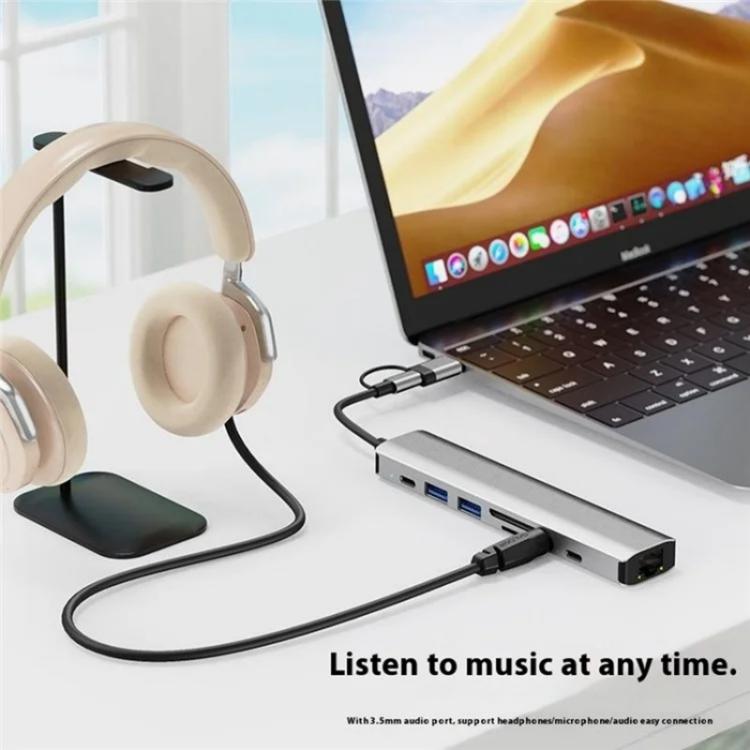 2509 RJ45, USB3.0, USB2.0, USB-C2.0, 3.5mm, DC5V, SD / TF Card Reader Adapter USB-C / USB Hub - USB HUB by buy2fix | Online Shopping UK | buy2fix